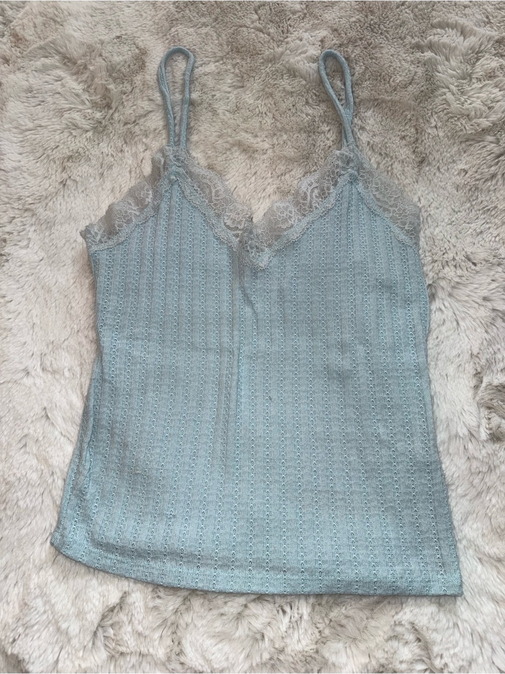 Urban Outfitters Pale Blue Lace-Trim Knit Cami Tank